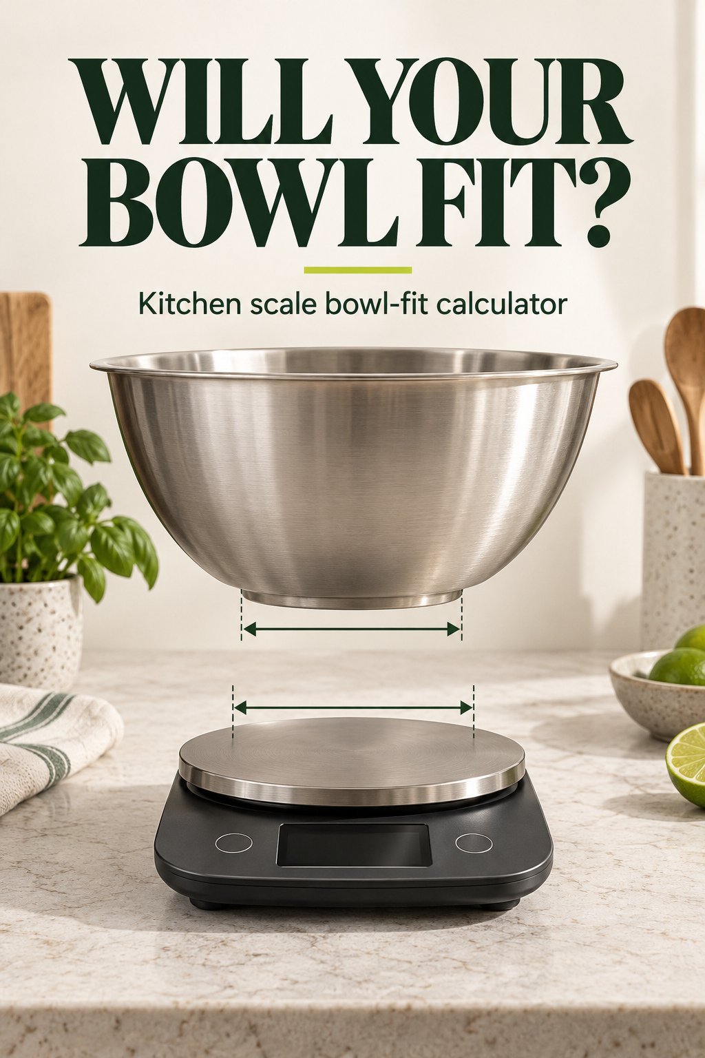 Kitchen scale and mixing bowl with measurement markers